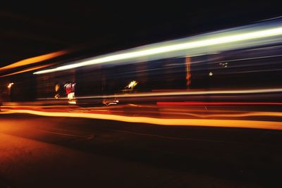 Light trails on road at night