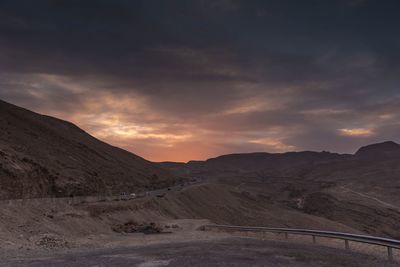 Scenic view of mountains against sky during sunset