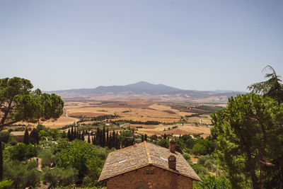 Incredible view of the tuscan countryside during the summer season, from the famous town of pienza.