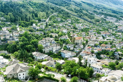 High angle view of buildings in town