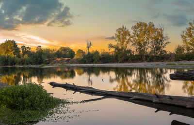 Scenic view of lake against sky during sunset