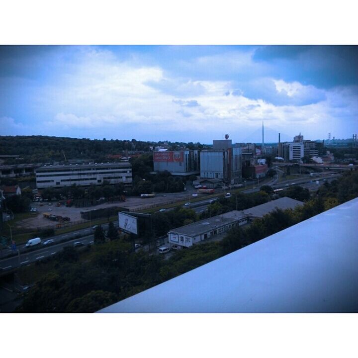 transfer print, building exterior, architecture, built structure, auto post production filter, sky, city, cloud - sky, cityscape, high angle view, residential structure, cloud, residential building, day, residential district, outdoors, no people, blue, building, house