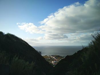 Scenic view of sea and landscape against sky