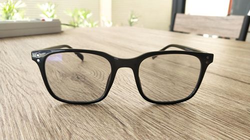 Close-up of eyeglasses on table at home