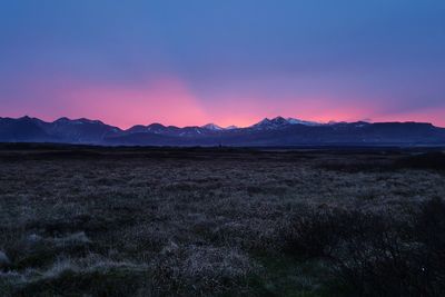 Scenic view of field against sky during sunset