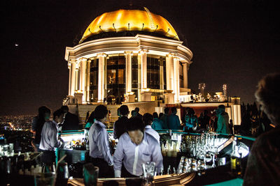 Low angle view of illuminated building