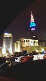 Skyscrapers in city at night