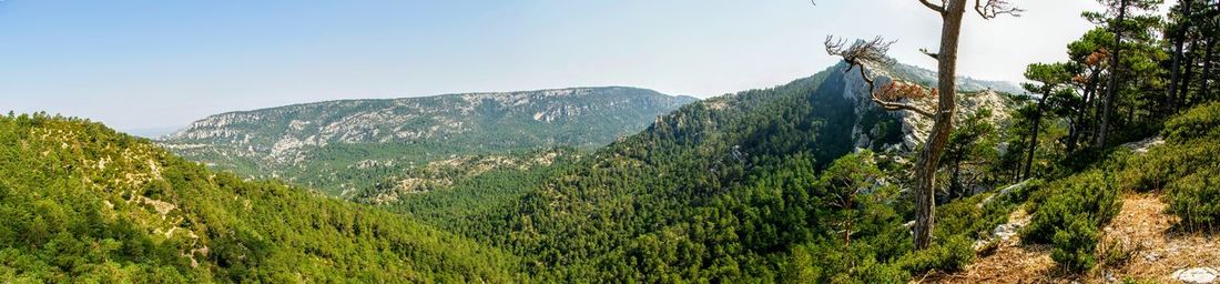 Scenic view of mountains against clear sky