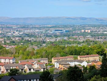 High angle view of townscape against sky