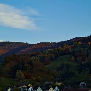 Scenic view of mountains against sky during autumn