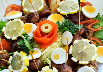 High angle view of food on table