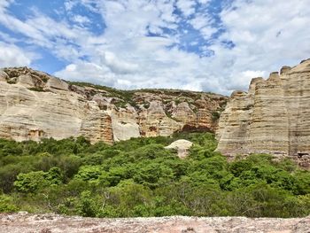 Scenic view of cliff against sky