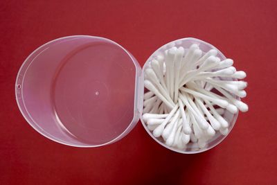 Directly above shot of white rose on table