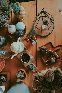 High angle view of fruits on table