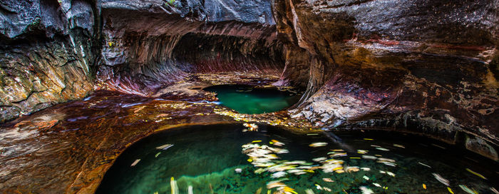 View of rock formation in sea