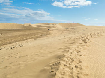 Sand dunes in desert against sky