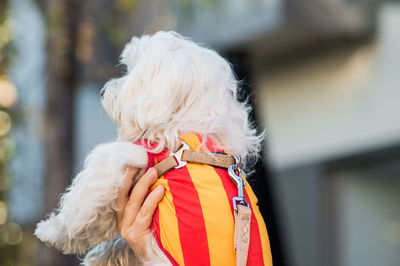 Woman holding dog