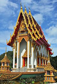 Low angle view of pagoda against sky