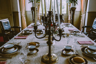 Glasses on table at home