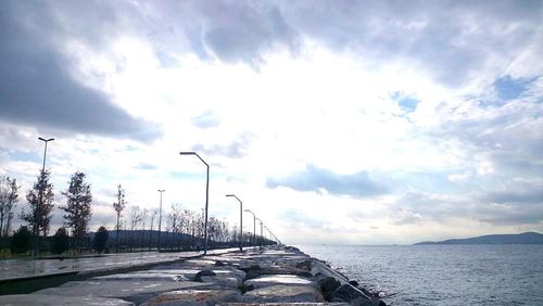 Scenic view of sea against cloudy sky