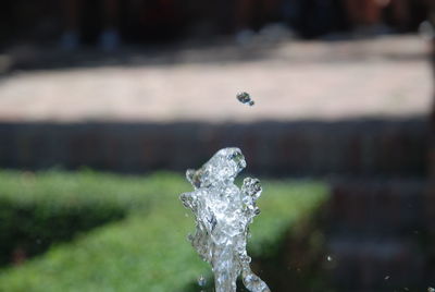 Close-up of water drop falling on fountain