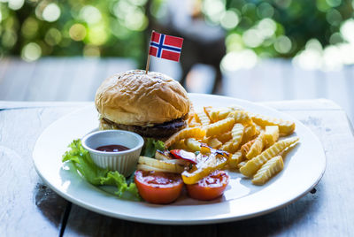 Close-up of food in plate on table