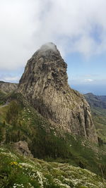 Scenic view of mountains against cloudy sky