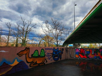 Graffiti on wall against sky