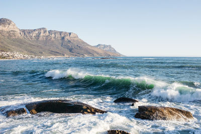 Scenic view of sea against clear sky