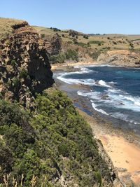 Scenic view of sea against clear sky