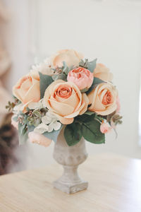 Close-up of bouquet on table