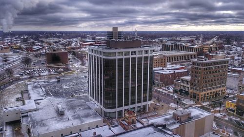 High angle view of buildings in city