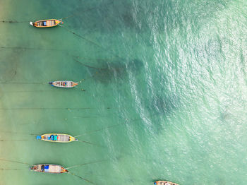 High angle view of boats in sea