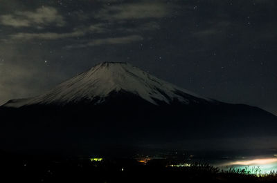 Scenic view of mountains against sky at night