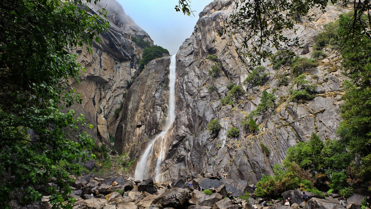 plant, nature, tree, rock, land, beauty in nature, environment, scenics - nature, landscape, mountain, non-urban scene, no people, cliff, ravine, travel destinations, forest, travel, tranquility, sky, outdoors, rock formation, day, terrain, water, tranquil scene, waterfall, tourism, adventure, water feature, wilderness, geology, trail, mountain range, activity, idyllic, ridge, animal wildlife, pinaceae, coniferous tree