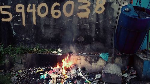 Close-up of text written on building