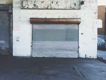 Closed garage shutter in city