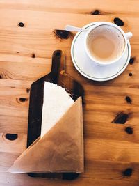 High angle view of coffee on table