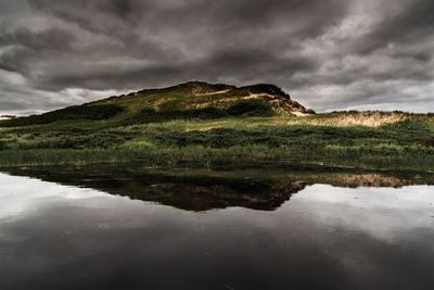 Reflection of mountain in lake against sky