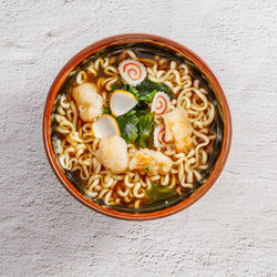 Directly above shot of soup in bowl