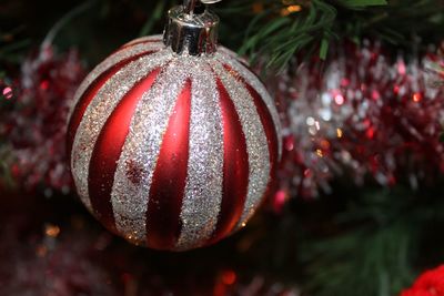 Close-up of christmas decoration hanging on tree