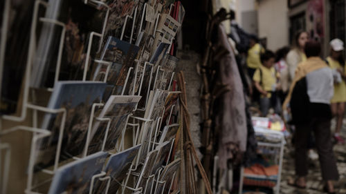 Panoramic shot of people in street market