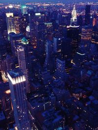 High angle view of city at night