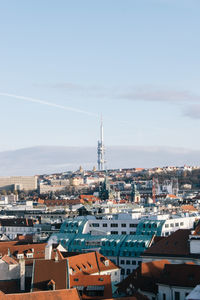 High angle view of cityscape against sky