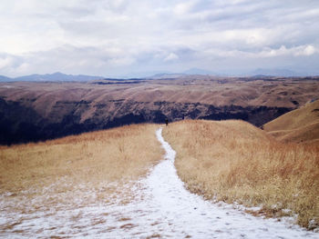 Scenic view of landscape against cloudy sky