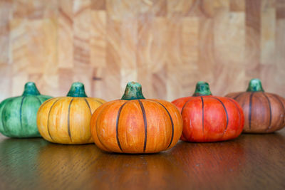 Close-up of pumpkins on table