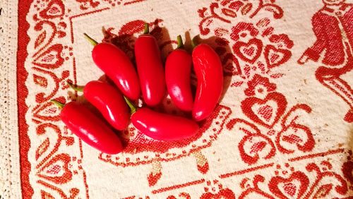 High angle view of tomatoes on table