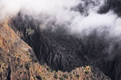 Smoke emitting from volcanic mountain