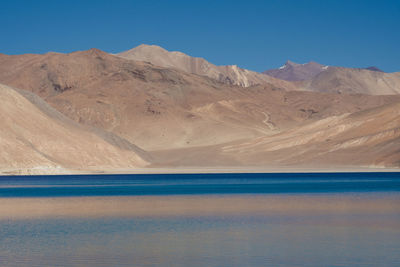 Scenic view of mountains against clear blue sky