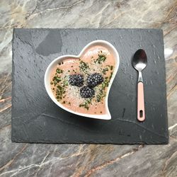 High angle view of dessert on table